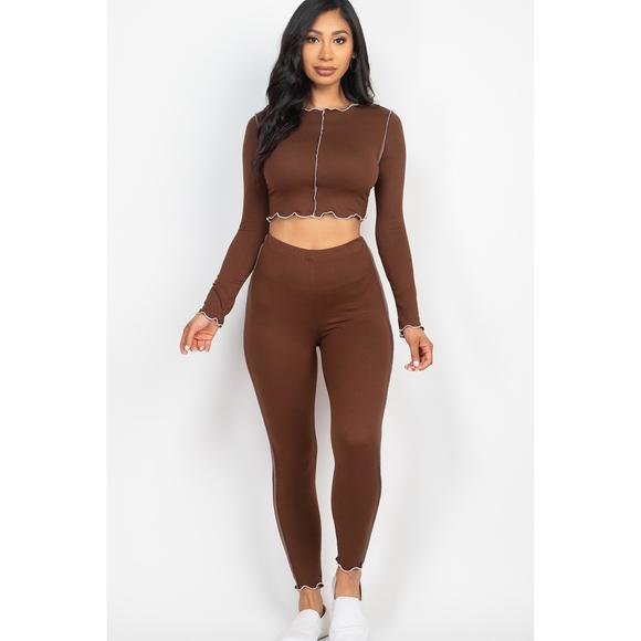 Lettuce Edge Crop Top & Leggings Set - Picture 1 of 4